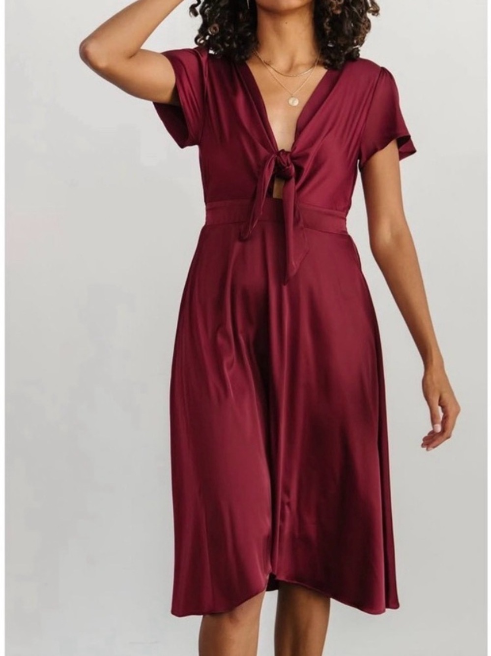Baltic Born Poppy Satin Midi Dress in Wine Red XL
